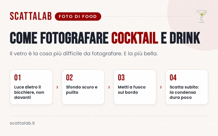 Infografica con consigli pratici per fotografare cocktail al ristorante