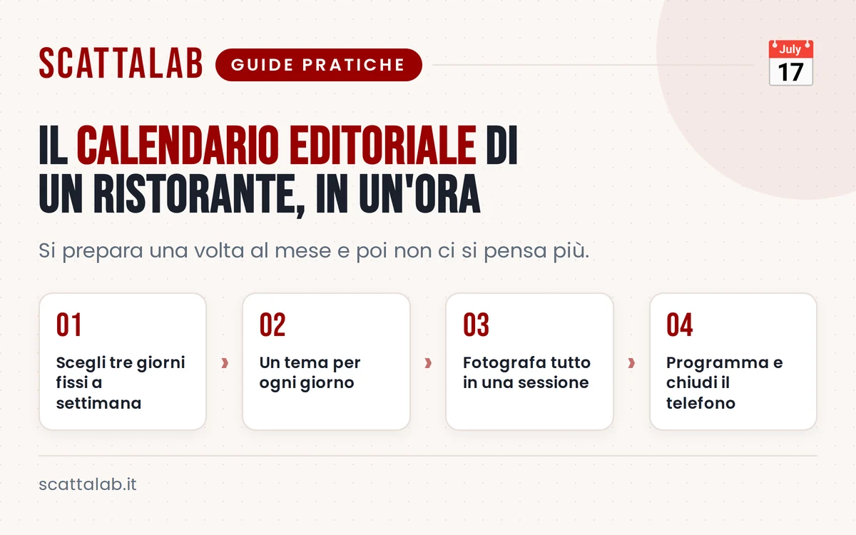 Infografica con calendario mensile di post per un ristorante